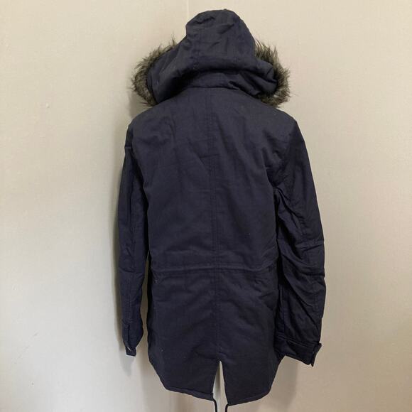 nwt Anorak Parka Jacket Navy Faux Fur & Sherpa Hood Slim Fit size L - Picture 6 of 10